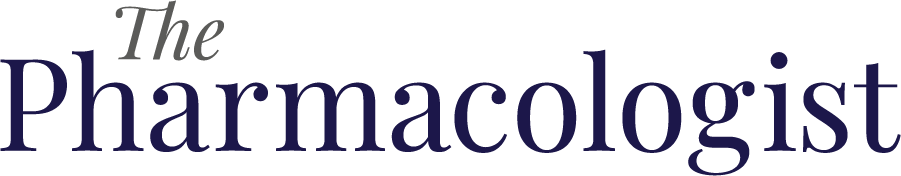 The Pharmacologist logo in gray and blue