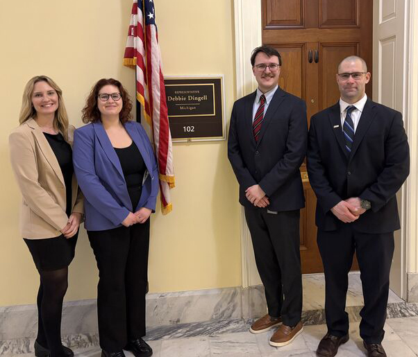 Amanda Ifft, Elena Levi-D’Ancona, and Matthew J. Robson met with William Seabrook from Rep. Debbie Dingell’s office to discuss the effects of cutting NIH funding in Michigan.